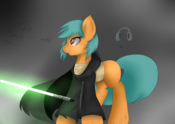Size: 2338x1654 | Tagged: safe, oc, oc only, pegasus, pony, lightsaber, star shine, star wars, weapon