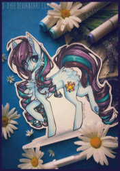 Size: 900x1282 | Tagged: safe, artist:tay-niko-yanuciq, coloratura, earth pony, pony, g4, chest fluff, female, flower, mare, smiling, solo, traditional art