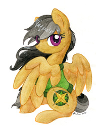 Size: 752x988 | Tagged: safe, artist:jenkiwi, daring do, pegasus, pony, g4, clothes, cute, female, looking at you, mare, simple background, sitting, solo, traditional art, white background
