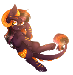 Size: 1829x1866 | Tagged: safe, artist:cloud-drawings, oc, oc only, oc:pumpkin prank, dracony, hybrid, pony, female, halloween, holiday, horns, jack-o-lantern, pumpkin, ram horns, simple background, solo, transparent background