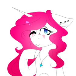 Size: 1000x1000 | Tagged: safe, artist:doux-ameri, oc, oc only, oc:button love, pony, unicorn, bust, female, mare, one eye closed, portrait, simple background, solo, transparent background, wink