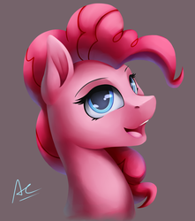 Size: 1600x1813 | Tagged: safe, artist:ac-whiteraven, pinkie pie, earth pony, pony, g4, bust, female, mare, open mouth, simple background, smiling, solo