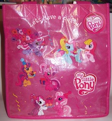 Size: 693x749 | Tagged: safe, photographer:kisscurl, cheerilee (g3), pinkie pie (g3), rainbow dash (g3), scootaloo (g3), starsong, sweetie belle (g3), toola-roola, pony, g3, g3.5, bag, confetti, core seven, hat, irl, merchandise, party hat, photo