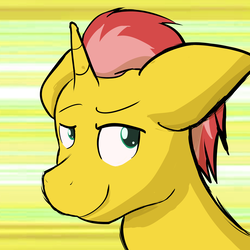 Size: 3000x3000 | Tagged: safe, artist:triplesevens, oc, oc only, oc:ember flare, pony, unicorn, eyebrows, grin, high res, looking at you, mugshot, smiling