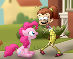 Size: 1966x1592 | Tagged: safe, artist:frogem, pinkie pie, human, pony, g4, clothes, crossover, duo, female, luan loud, mare, the loud house
