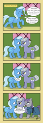 Size: 2318x6683 | Tagged: safe, artist:pony4koma, limestone pie, maud pie, trixie, earth pony, pony, unicorn, g4, rock solid friendship, angry, bad end, best friends, boop, comic, dialogue, eyes closed, fixing, happy, high res, looking at each other, nose wrinkle, noseboop, open mouth, problem solved, rock farm, smiling, sweat