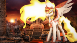 Size: 2560x1440 | Tagged: safe, artist:redaceofspades, daybreaker, alicorn, pony, a royal problem, g4, 3d, female, looking at you, mare, smiling, solo, source filmmaker