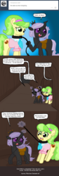 Size: 640x1900 | Tagged: safe, artist:ficficponyfic, chickadee, ms. peachbottom, oc, changeling, cyoa:peachbottom's quest, g4, changeling oc, collar, cyoa, jezzie belle, leash, magic, purple changeling, tumblr