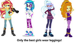 Size: 1920x1080 | Tagged: safe, adagio dazzle, dj pon-3, sugarcoat, sunset shimmer, vinyl scratch, equestria girls, g4, clothes, leggings, shoes, simple background, sneakers, white background