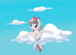 Size: 2390x1743 | Tagged: safe, artist:lux, angel wings, pegasus, pony, g4, cloud, cute, diawinges, female, looking at you, mare, sky, solo