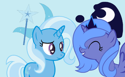 Size: 1285x789 | Tagged: dead source, safe, artist:flittercat, princess luna, trixie, pony, unicorn, g4, base used, female, heart eyes, lesbian, luxie, mare, shipping, wingding eyes