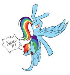 Size: 750x800 | Tagged: safe, artist:cosmalumi, rainbow dash, pegasus, pony, g4, dialogue, excited, happy, nailed it, simple background, white background, wing-ups