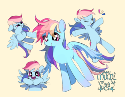 Size: 762x590 | Tagged: safe, artist:dusty-munji, rainbow dash, pegasus, pony, g4, bipedal, cute, dashabetes, eyes closed, female, floppy ears, happy, mare, open mouth, raised hoof, simple background, smiling, sparkly eyes, spread wings, wings