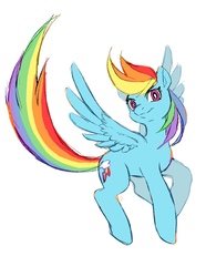 Size: 951x1280 | Tagged: safe, artist:stuckyi-tbr, rainbow dash, pegasus, pony, g4, awesome, female, flying, looking at you, simple background, solo, white background