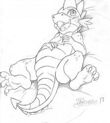 Size: 1142x1280 | Tagged: safe, artist:marcushunter, spike, dragon, g4, male, monochrome, on back, signature, sketch, solo, traditional art
