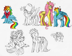 Size: 1400x1078 | Tagged: safe, artist:xenon, fluttershy, rainbow dash, twilight sparkle, pony, g4, book, bow, bucket, bucketdash, cute, dashabetes, height difference, looking at each other, reading, smiling, tongue out, unshorn fetlocks