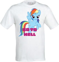 Size: 1456x1535 | Tagged: safe, rainbow dash, pony, g4, caption, clothes, shirt, t-shirt, why