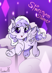 Size: 2480x3508 | Tagged: safe, artist:rainihorn, oc, oc only, oc:starstorm slumber, pegasus, pony, chibi, cloud, diamond, flying, high res, smiling, solo