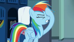 Size: 1280x720 | Tagged: safe, screencap, rainbow dash, pegasus, pony, g4, parental glideance, angry, facehoof, female, mare, reaction image, solo
