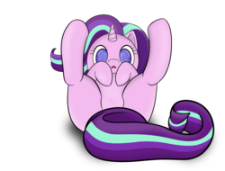 Size: 1823x1387 | Tagged: safe, artist:underwoodart, starlight glimmer, pony, unicorn, g4, featureless crotch, female, looking at you, on back, simple background, solo, transparent background
