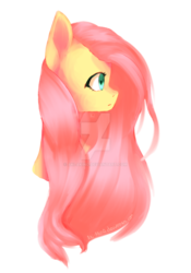 Size: 1024x1461 | Tagged: safe, artist:aki-akino, fluttershy, pegasus, pony, g4, bust, female, looking away, mare, portrait, profile, simple background, solo, transparent background, watermark