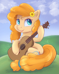Size: 3600x4500 | Tagged: safe, artist:ardail, pear butter, earth pony, pony, g4, the perfect pear, absurd resolution, cute, female, guitar, mare, mother, pearabetes, smiling, solo