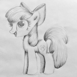 Size: 3024x3024 | Tagged: safe, artist:songbirdserenade, apple bloom, pony, g4, female, high res, monochrome, sketch, solo, traditional art