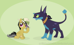 Size: 1137x700 | Tagged: safe, artist:shadobabe, ahuizotl, daring do, pegasus, pony, g4, ahuidorable, cute, daring dorable, duo, duo male and female, female, filly, filly daring do, male, simple background, younger