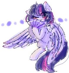 Size: 680x723 | Tagged: safe, artist:windymils, twilight sparkle, alicorn, pony, g4, blushing, colored sketch, fan, female, looking at you, mare, one eye closed, simple background, solo, twilight sparkle (alicorn), white background, wink