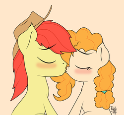 Size: 1882x1743 | Tagged: dead source, safe, artist:php142, bright mac, pear butter, earth pony, pony, g4, the perfect pear, accessory, blushing, cowboy hat, cute, eyes closed, female, hat, kissing, male, married couple, photoshop, ship:brightbutter, shipping, simple background, straight