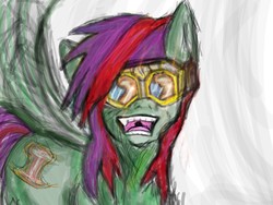 Size: 2048x1536 | Tagged: safe, oc, oc only, oc:happy enning, pegasus, pony, /mlpol/, digital art, excited, goggles, it's happening, male, open mouth, spread wings, two toned hair, wings