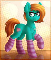 Size: 3400x4000 | Tagged: safe, artist:spirit-dude, oc, oc only, oc:maggie heartglow, earth pony, pony, clothes, commission, female, glasses, jewelry, mare, necklace, socks, solo, striped socks