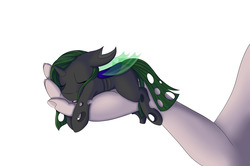 Size: 1280x848 | Tagged: safe, artist:melodis, oc, oc only, changeling, human, changeling oc, cute, cuteling, hand, micro, simple background, sleeping, white background