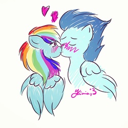 Size: 1161x1161 | Tagged: safe, artist:kiniax3, rainbow dash, soarin', pony, g4, blushing, kissing, male, ship:soarindash, shipping, straight