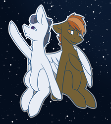 Size: 600x671 | Tagged: safe, artist:snows-undercover, button mash, rumble, earth pony, pegasus, pony, g4, buttonbetes, cute, gay, hug, male, older, rumblebetes, ship:rumblemash, shipping, stallion, stargazing, stars, winghug