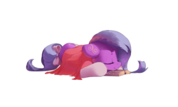 Size: 2500x1500 | Tagged: safe, artist:freeedon, oc, oc only, pony, blanket, book, bow, eyes closed, prone, simple background, sleeping, solo, tail bow, transparent background