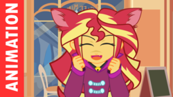 Size: 1280x720 | Tagged: safe, artist:minusclass, sonata dusk, sunset shimmer, equestria girls, g4, alternate clothes, animated in description, bell, cat bell, cat ears, clothes swap, collar, cute, eyes closed, female, implied lesbian, implied scitwishimmer, implied shipping, implied sonata dusk, implied sunsetsparkle, implied twilight sparkle, link in description, link in source, shimmerbetes, solo, video