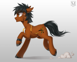 Size: 1300x1039 | Tagged: safe, artist:margony, oc, oc only, earth pony, pony, commission, male, running, side view, solo, stallion, sweat, unshorn fetlocks, watch