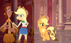 Size: 4772x2889 | Tagged: safe, artist:conthauberger, applejack, human, pony, equestria girls, g4, beauty and the beast, crossover, high res, human ponidox, lumiere, self ponidox