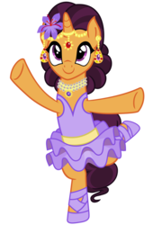 Size: 2200x3050 | Tagged: safe, artist:cheezedoodle96, saffron masala, pony, unicorn, a royal problem, g4, .svg available, alternate hairstyle, balancing, ballerina, bindi, braid, braided tail, clothes, cute, ear piercing, earring, female, flower, flower in hair, high res, horn, horn ring, indian, indian pony, jewelry, mare, necklace, piercing, safferina, saffronbetes, simple background, skirt, solo, svg, transparent background, tutu, vector