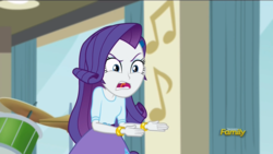 Size: 1920x1080 | Tagged: safe, screencap, rarity, dance magic, equestria girls, equestria girls specials, g4, angry, belt, blouse, bracelet, clothes, female, hairpin, jewelry, makeup, open mouth, skirt, solo, talking, teenager