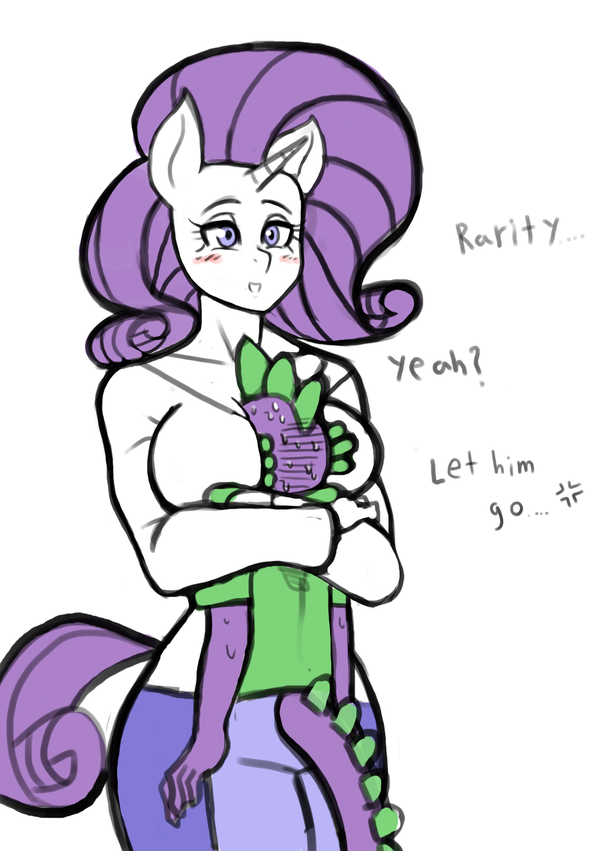 1471528 Suggestive Artistfranschesco Rarity Spike Dragon Anthro G4 Boob Smothering