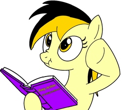 Size: 1129x1024 | Tagged: safe, oc, oc only, oc:leslie fair, pony, /mlpol/, anarcho-capitalism, book, ludwig von mises, pony action, recolor, scrunchy face, simple background, white background