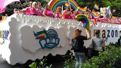 Size: 1200x675 | Tagged: safe, rainbow dash, human, g4, amazon.com, gay pride, irl, irl human, lgbt, murica, photo, pride, pride parade, united states