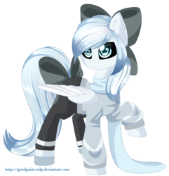 Size: 1024x1064 | Tagged: safe, artist:little-sketches, oc, oc only, oc:jazz, pegasus, pony, bow, clothes, commission, female, hair bow, mare, raised hoof, simple background, solo, transparent background