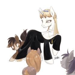 Size: 2000x2000 | Tagged: safe, artist:grimbloody, oc, oc only, earth pony, pony, unicorn, colt, female, filly, high res, male, nun