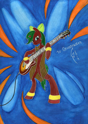 Size: 1700x2402 | Tagged: safe, artist:crystalightx, oc, oc only, pony, gibson, guitar, les paul, mixed media