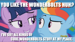 Size: 1200x675 | Tagged: safe, rainbow dash, twilight sparkle, alicorn, pony, g4, dialogue, image macro, lies, meme, stranger danger, twilight is a foal fiddler, twilight sparkle (alicorn)