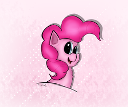 Size: 3000x2500 | Tagged: safe, artist:rainyvisualz, pinkie pie, earth pony, pony, g4, abstract background, bust, chest fluff, female, happy, high res, portrait, shading, solo