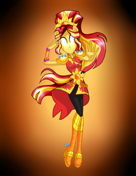 Size: 3500x4500 | Tagged: safe, artist:catcosmos17, sunset shimmer, equestria girls, g4, my little pony equestria girls: legend of everfree, boots, clothes, crystal guardian, dress, female, glowing eyes, high heel boots, high res, no more ponies at source, pants, ponied up, shoes, white eyes